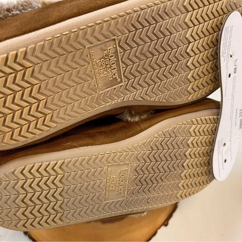 Isotoner Women's Signature Memory Foam Slippers Brown with faux fur Size 9.5/10 - Picture 5 of 8